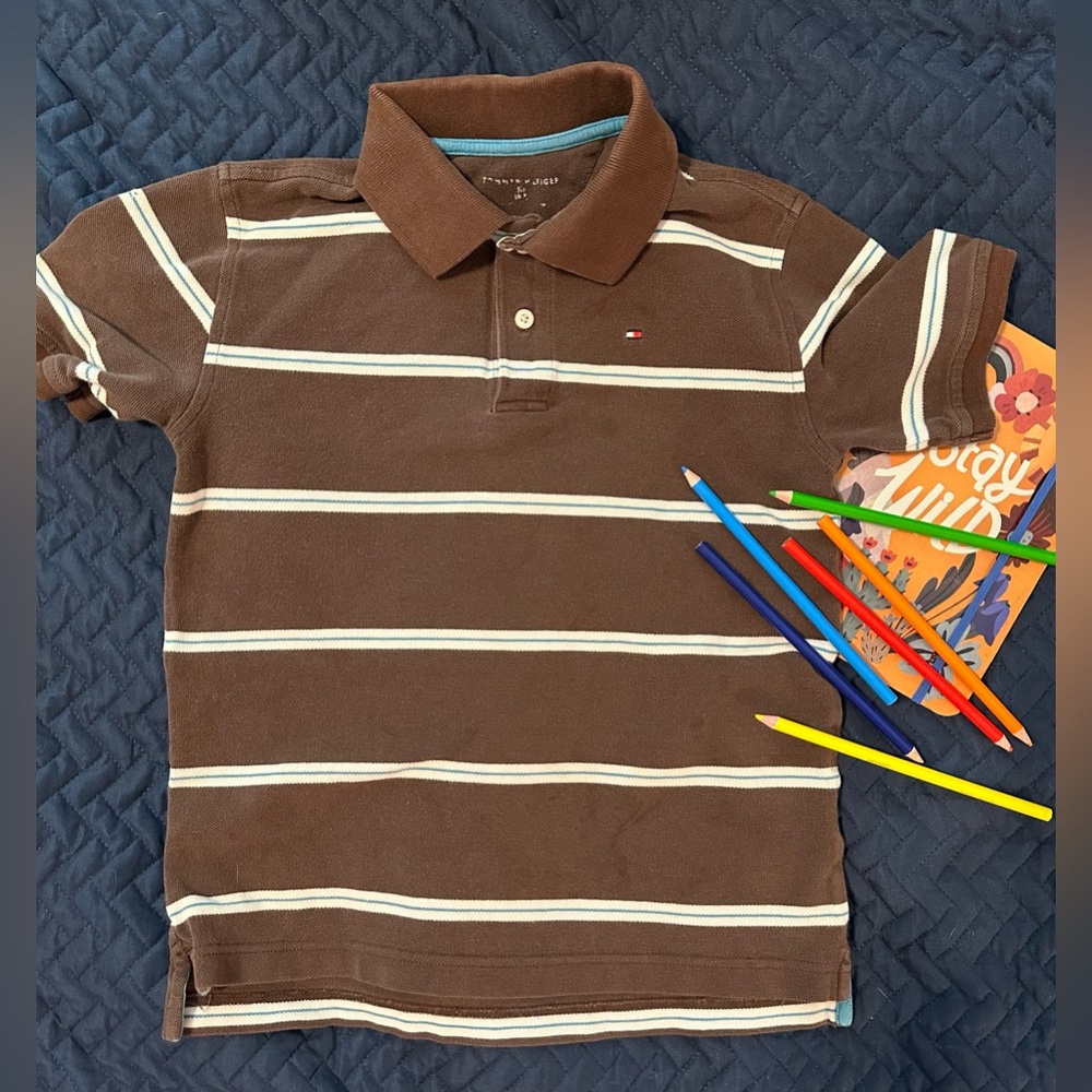 Tommy Hilfiger boys polo in brown stripes
